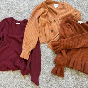 3 Women's Sweater Set - Burgundy, Orange, Rust